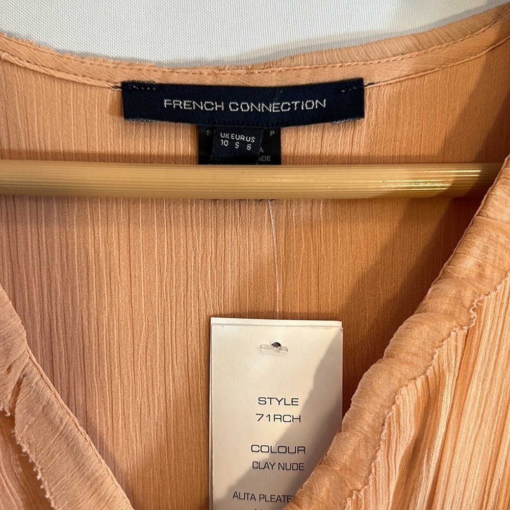 French Connection Akita Pleated Ruffled Long Sleeve Puff MIDI Dress Size 6 Pink - Picture 5 of 16